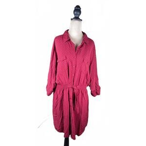 Millennium 2X Red Rayon Polka Dot Button-Up Dress with Waist Tie